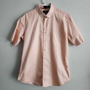 Simons Short Sleeve‎ Shirt Mens L Vacation Resort Summer Office Cotton Salmon